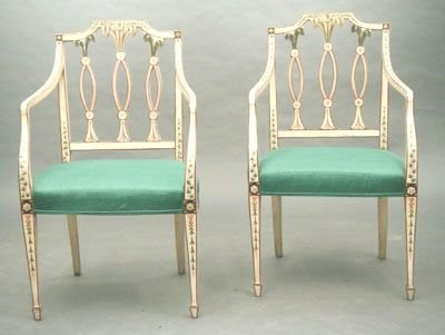 Fine Pair of Painted Sheraton Period Arm Chairs